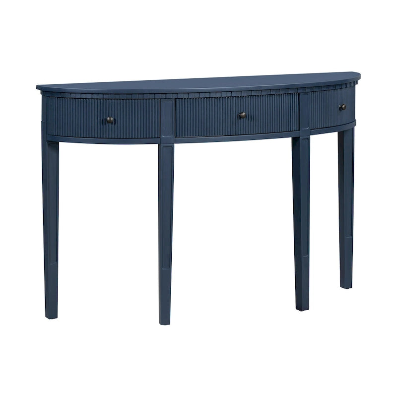 Mesa consola curva moderna con frentes de cajón de rayas verticales para recibidor, pasillo y sala de estar
