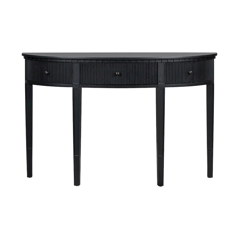 Moderne gebogen consoletafel met ladefronten met verticale strepen voor hal, gang of woonkamer