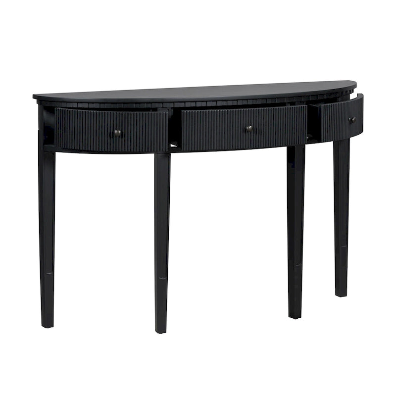 Moderne gebogen consoletafel met ladefronten met verticale strepen voor hal, gang of woonkamer