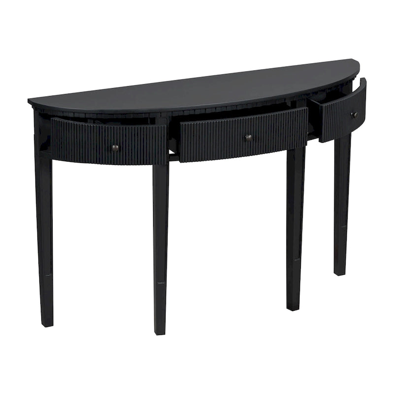 Moderne gebogen consoletafel met ladefronten met verticale strepen voor hal, gang of woonkamer