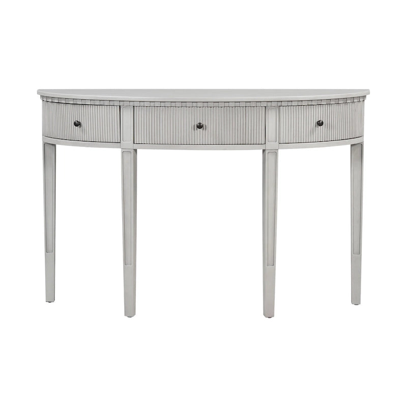 Moderne gebogen consoletafel met ladefronten met verticale strepen voor hal, gang of woonkamer