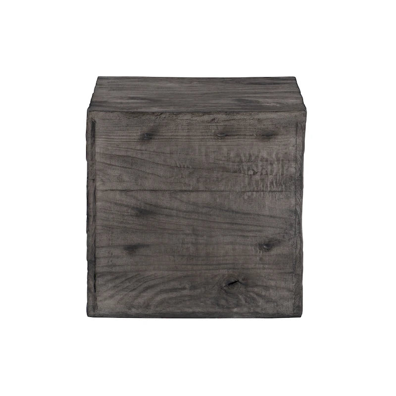 Mesa auxiliar tipo caja de madera rústica cuadrada
