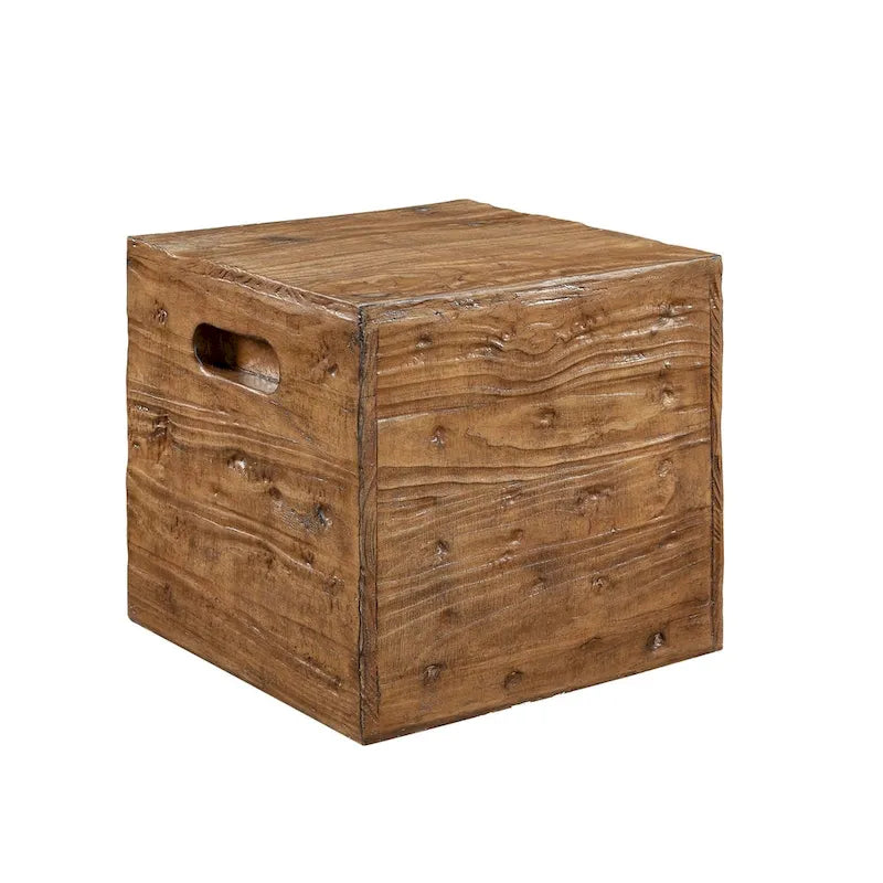 Mesa auxiliar tipo caja de madera rústica cuadrada