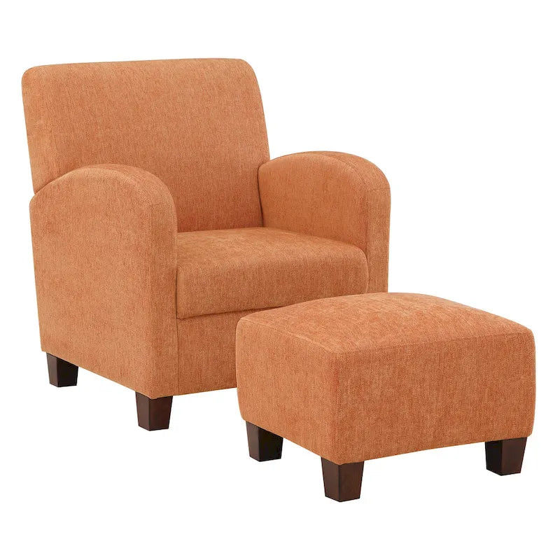 Sillón tipo lounge naranja con tapizado de espiga y patas espresso medianas