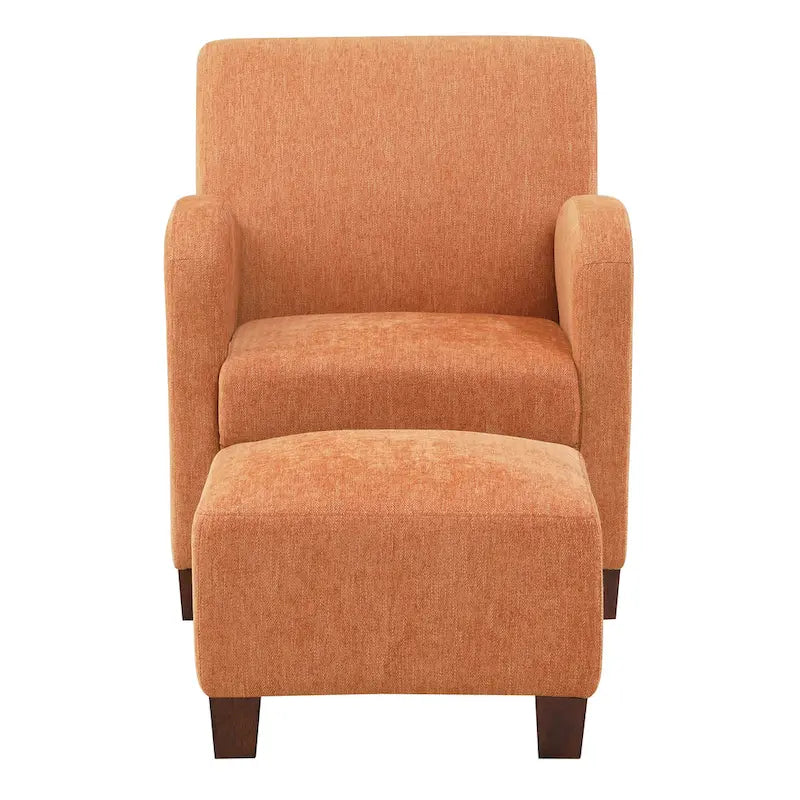 Sillón tipo lounge naranja con tapizado de espiga y patas espresso medianas