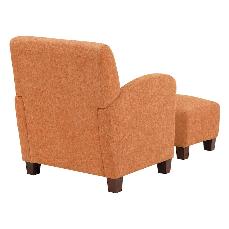 Sillón tipo lounge naranja con tapizado de espiga y patas espresso medianas