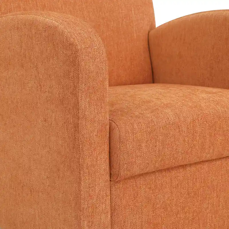 Sillón tipo lounge naranja con tapizado de espiga y patas espresso medianas