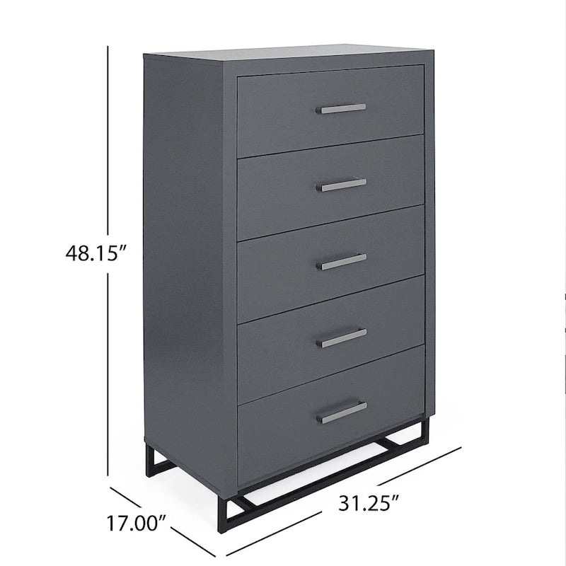 Cómoda de 5 cajones con base de hierro