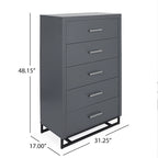 Cómoda de 5 cajones con base de hierro