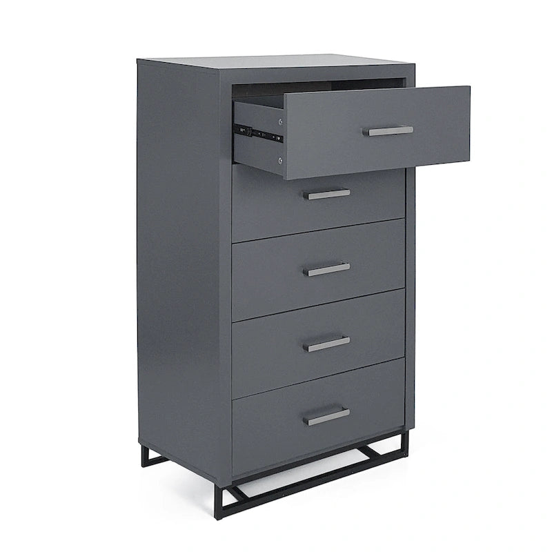 Cómoda de 5 cajones con base de hierro