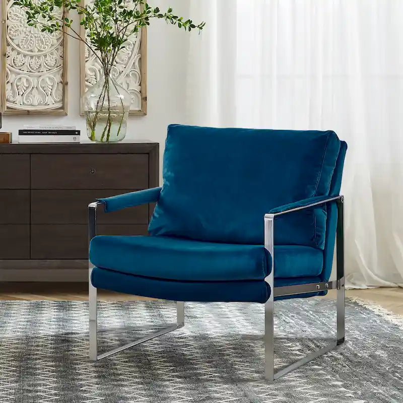 Sillón tapizado en piel sintética moderna con estructura de acero