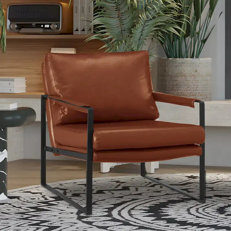 Sillón tapizado en piel sintética moderna con estructura de acero