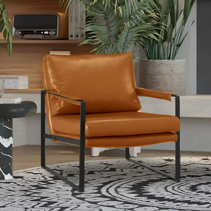 Sillón tapizado en piel sintética moderna con estructura de acero
