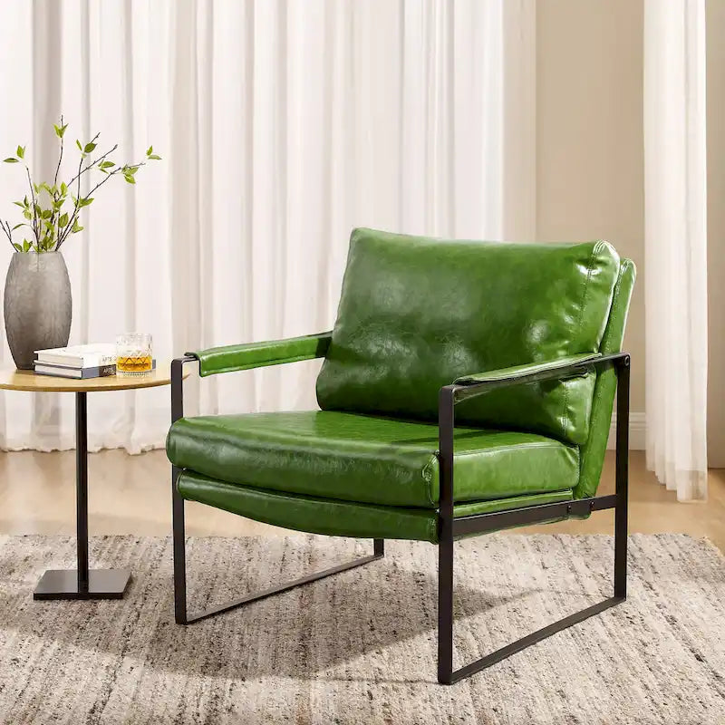 Sillón tapizado en piel sintética moderna con estructura de acero