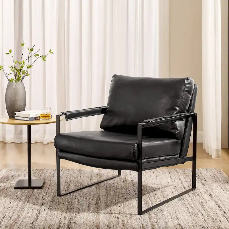 Sillón tapizado en piel sintética moderna con estructura de acero