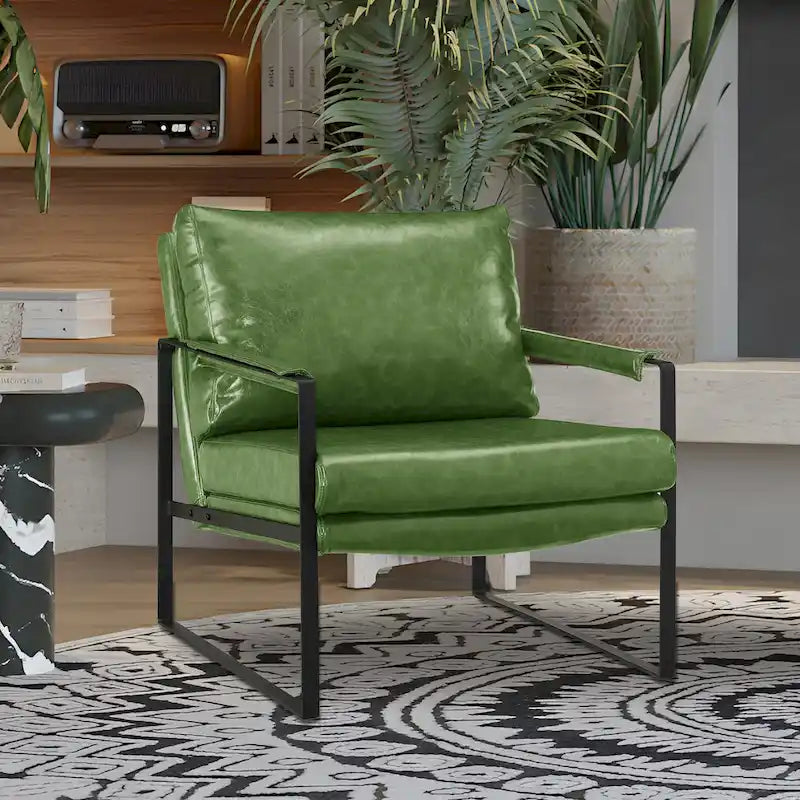 Sillón tapizado en piel sintética moderna con estructura de acero