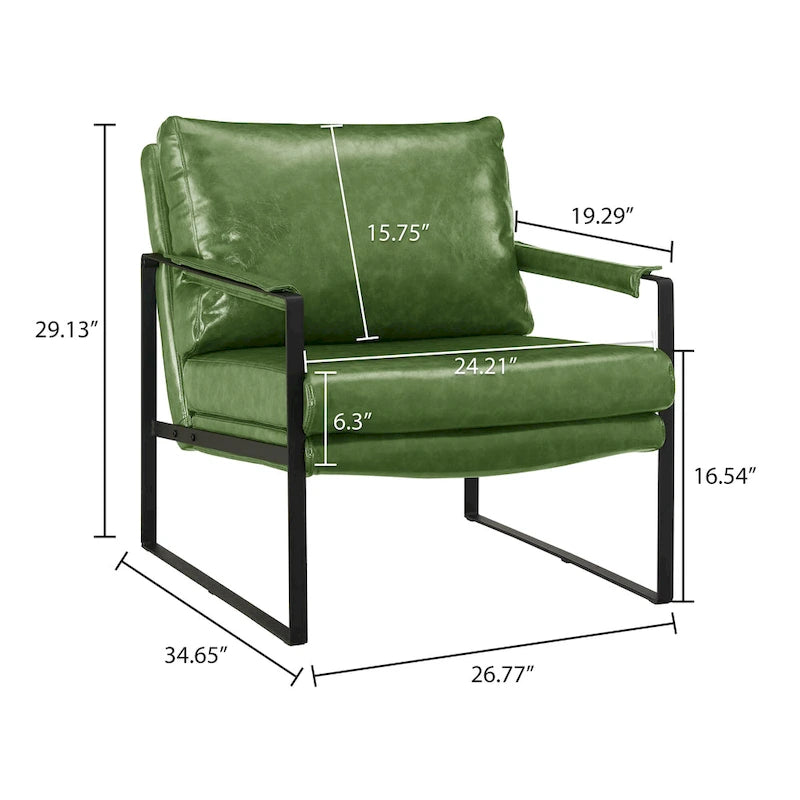 Sillón tapizado en piel sintética moderna con estructura de acero