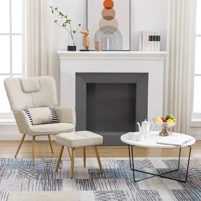 Silla decorativa con respaldo alado de piel sintética para sala de estar