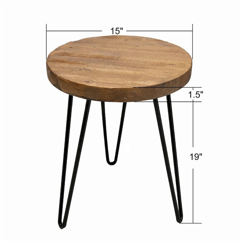 Mesa auxiliar de madera con patas de horquilla de hierro