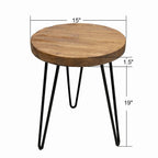 Mesa auxiliar de madera con patas de horquilla de hierro
