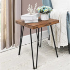 Mesa auxiliar de madera con patas de horquilla de hierro