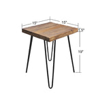 Mesa auxiliar de madera con patas de horquilla de hierro