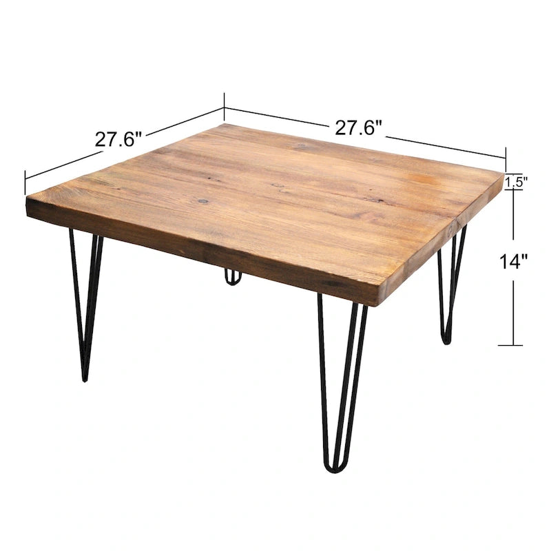 Mesa auxiliar de madera con patas de horquilla de hierro