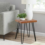 Mesa auxiliar de madera con patas de horquilla de hierro