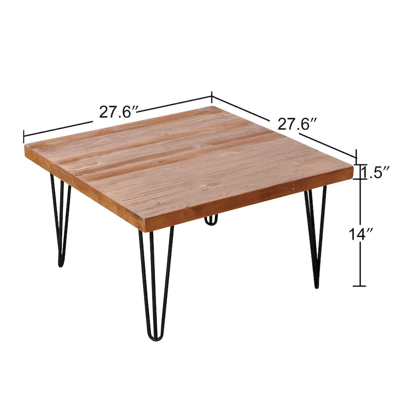 Mesa auxiliar de madera con patas de horquilla de hierro