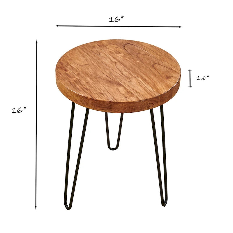 Mesa auxiliar de madera con patas de horquilla de hierro