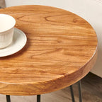 Mesa auxiliar de madera con patas de horquilla de hierro