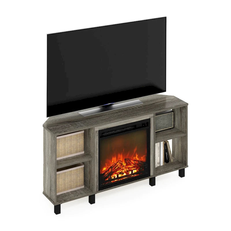 Soporte de TV de esquina para chimenea con patas metálicas para televisores de hasta 55"