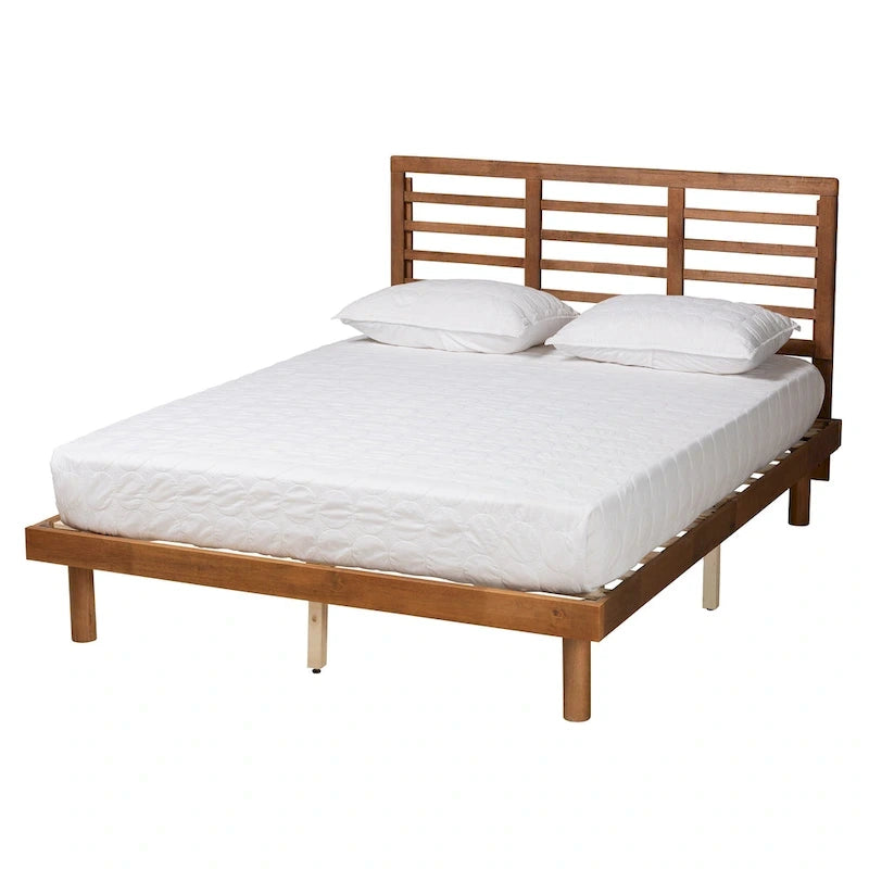 Cama de plataforma de madera de fresno nogal de mediados de siglo