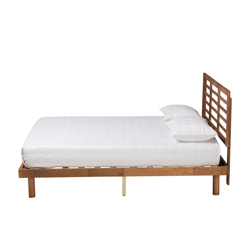Cama de plataforma de madera de fresno nogal de mediados de siglo