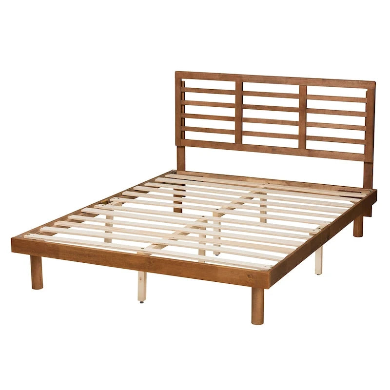 Cama de plataforma de madera de fresno nogal de mediados de siglo
