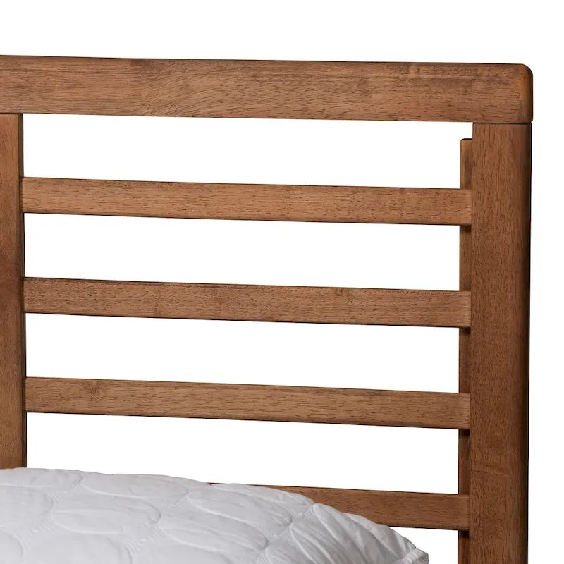 Cama de plataforma de madera de fresno nogal de mediados de siglo