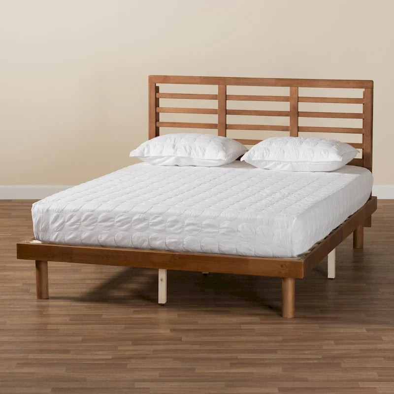 Cama de plataforma de madera de fresno nogal de mediados de siglo