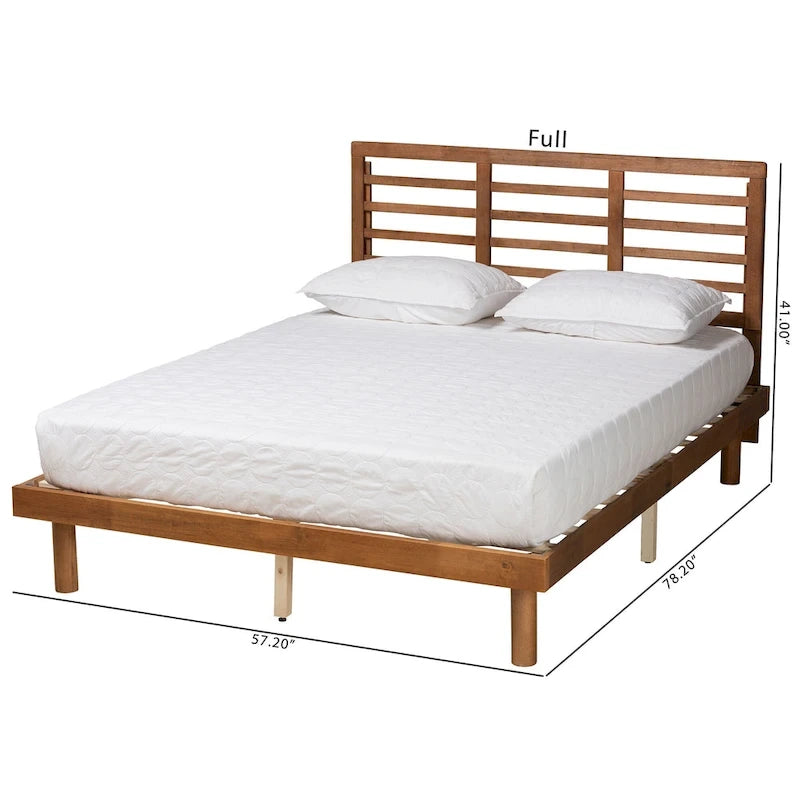 Cama de plataforma de madera de fresno nogal de mediados de siglo