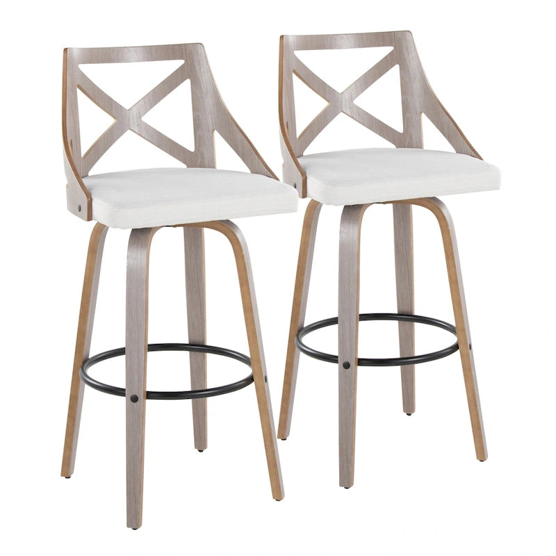 Taburetes de bar con respaldo en X y asiento giratorio, juego de 2