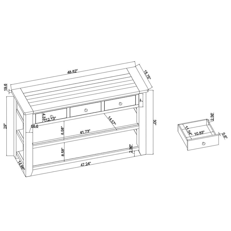 Mesa consola de 48" con 3 cajones y 2 estantes