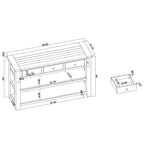 Mesa consola de 48" con 3 cajones y 2 estantes