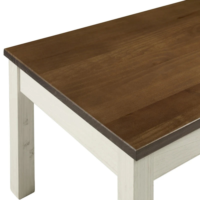 Mesa de centro de pino macizo con acabado blanco envejecido