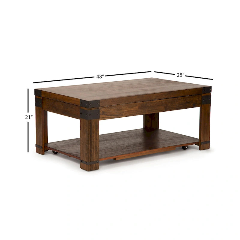Mesa de centro rectangular con tablero elevable de 48 pulgadas con almacenamiento
