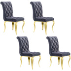 Silla de comedor tapizada en terciopelo con patas de metal