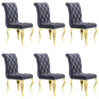 Silla de comedor tapizada en terciopelo con patas de metal