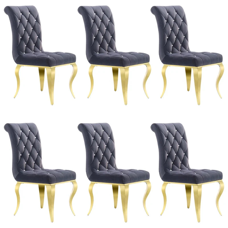 Silla de comedor tapizada en terciopelo con patas de metal