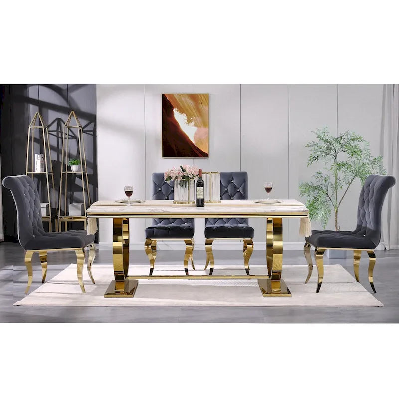 Silla de comedor tapizada en terciopelo con patas de metal