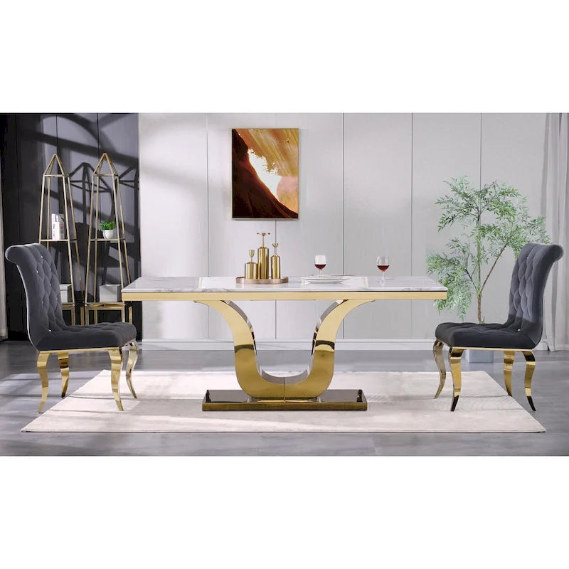 Silla de comedor tapizada en terciopelo con patas de metal