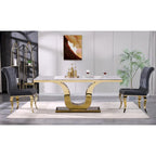 Silla de comedor tapizada en terciopelo con patas de metal