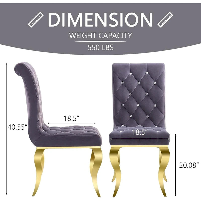 Silla de comedor tapizada en terciopelo con patas de metal